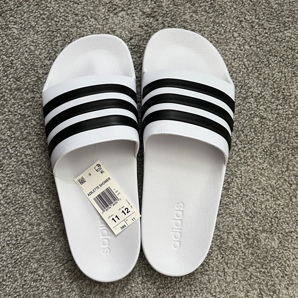 Adidas Black and White Striped Slides